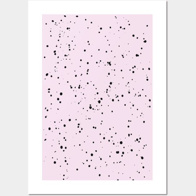 Pastel Mint Green, Pink and Black Paint Dot Drops White Background Wall Art by fivemmPaper